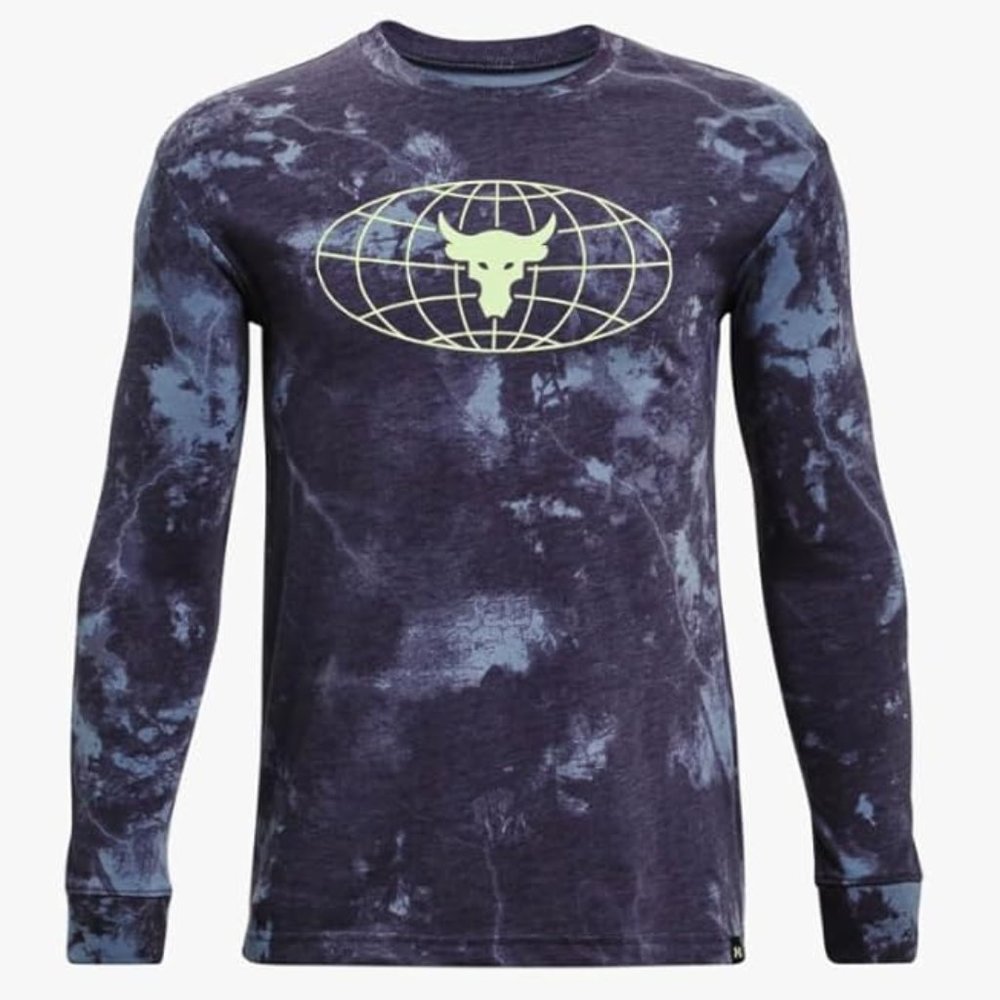 NWT Under Armour Boys' Project Rock Brahman Globe Long Sleeve T-Shirt XL 4HL183